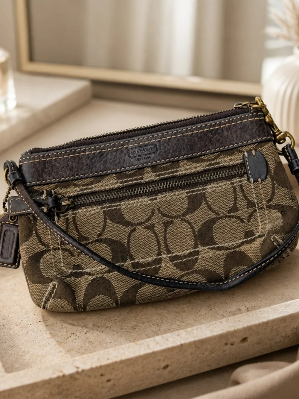 Coach Brown Signature Canvas Wristlet